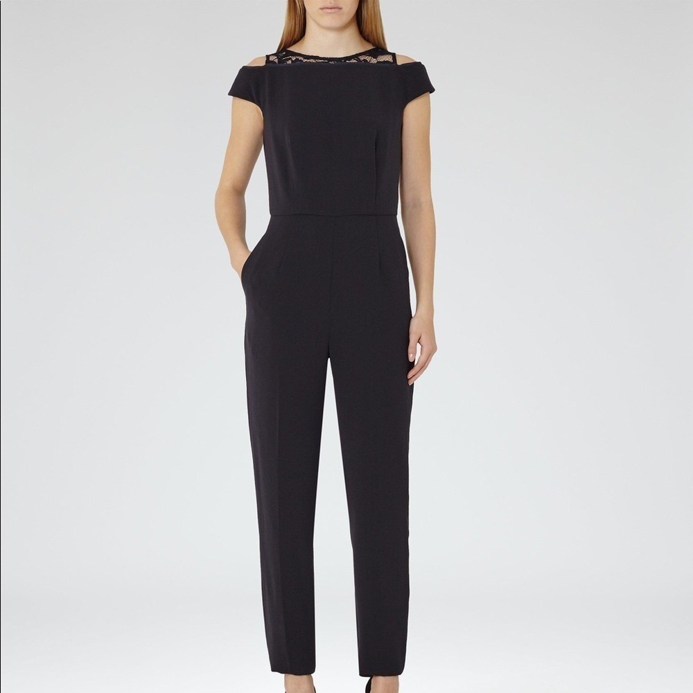 reiss nicky lace back navy blue jumpsuit